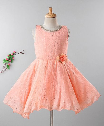 Enfance Flower Applique Sleeveless Dress - Peach