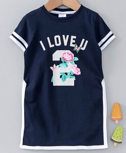 Ollypop Half Sleeves Tee Love You Print - Dark Navy