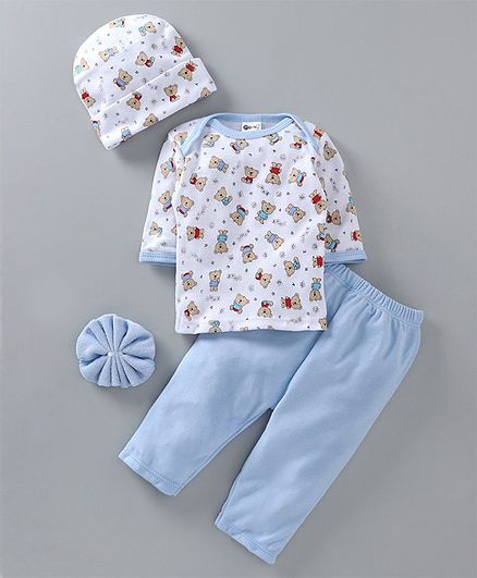Montaly 4 Pieces Gift Set Teddy Print - Blue