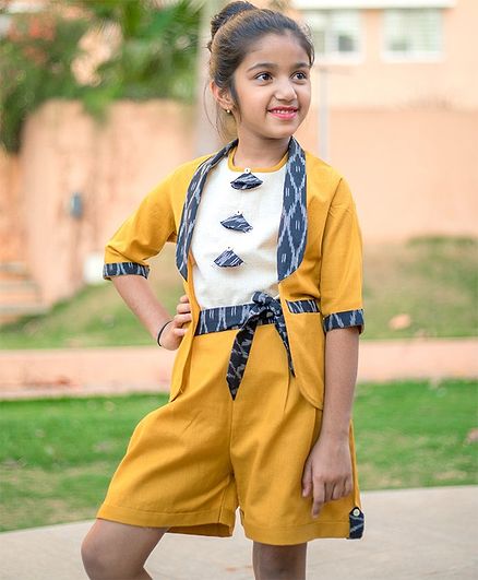 Tutus by Tutu Tassel Half Sleeves Top & Shorts With Blazer Set - Yellow