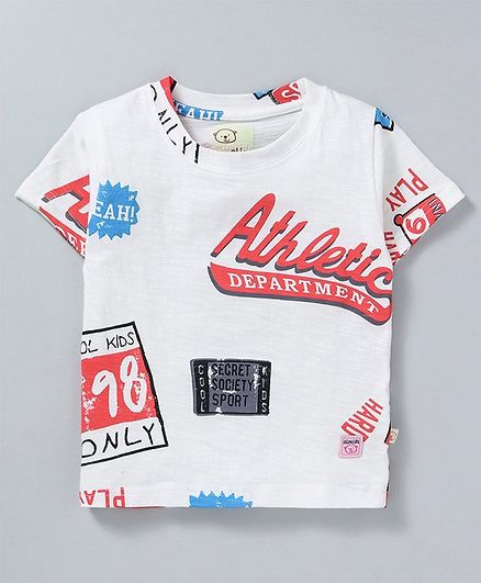 Olio Kids Half Sleeves Tee Athletic Print - White Red