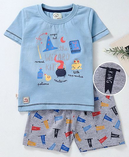 Olio Kids Half Sleeves Tee & Shorts Magic Print - Blue