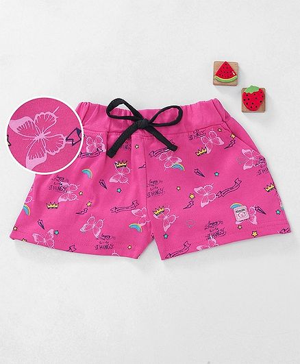 Olio Kids Shorts Butterfly Print - Dark Pink