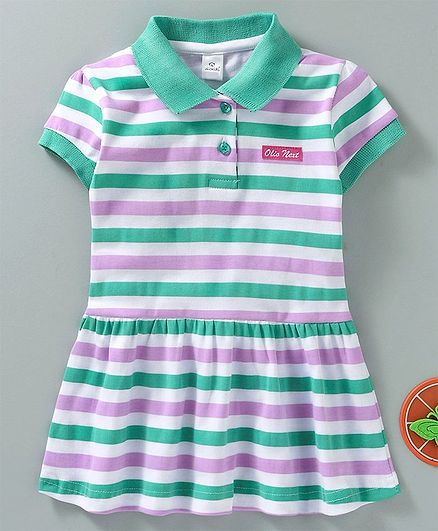 Olio Kids Short Sleeves Striped Tennis Frock - Green