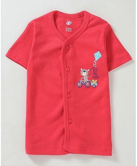Zero Half Sleeves Vest Teddy Print - Red