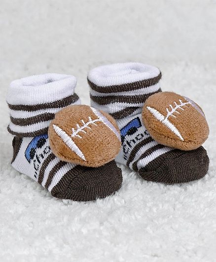 Cute Walk by Babyhug Ankle Length Sock Shoes Rugby Motif - Dark Brown
