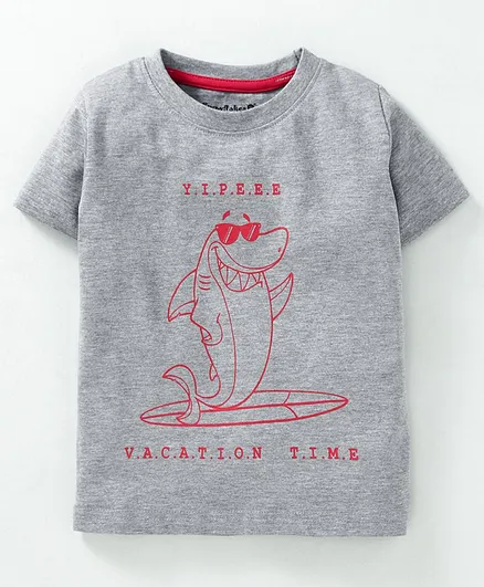 Snowflakes Half Sleeves Shark Print Tee - Grey