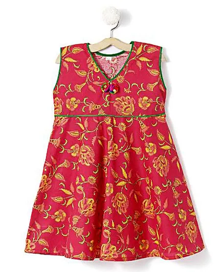Kidcetra Flower Print Sleeveless Dress - Red