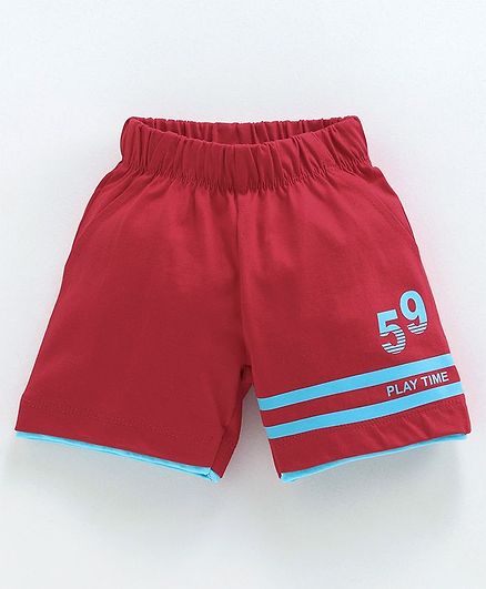 Ohms Knee Length Shorts Numeric 59 Print - Red