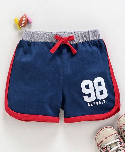 Babyhug Mid Thigh Elastic Waist Shorts Number 98 Print - Navy Blue
