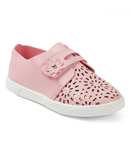 Kittens Shoes Perforated Flower Velcro Closure Slip-Ons - Pink