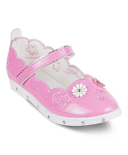 Kittens Shoes Flower Embroidered Velcro Closure Mary Janes - Pink