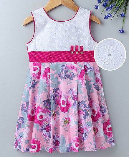 Enfance Core Flower Print Sleeveless Dress - Peach