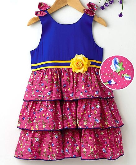 Enfance Core Flower Print Sleeveless Layered Dress - Dark Pink