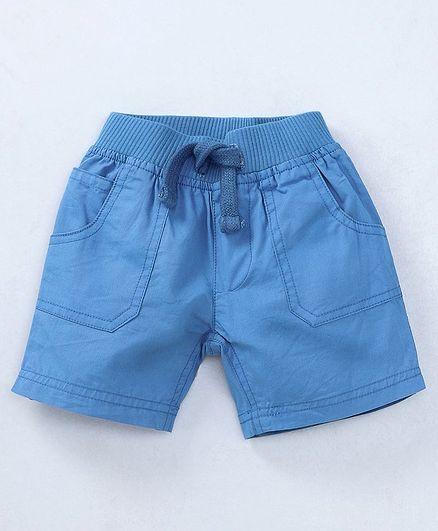 Cucumber Elastic Waist Solid Shorts - Blue