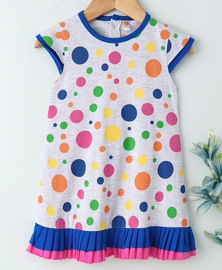 Dew Drops Short Sleeves Frock Polka Dots Print - Grey