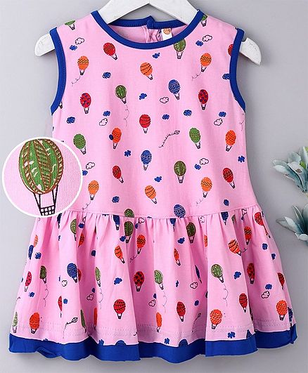 Dew Drops Sleeveless Frock Hot Air Balloon Print - Pink