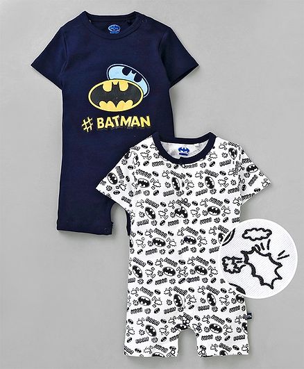 Mom's Love Half Sleeves Romper Batman Print Pack of 2 - Navy Blue White