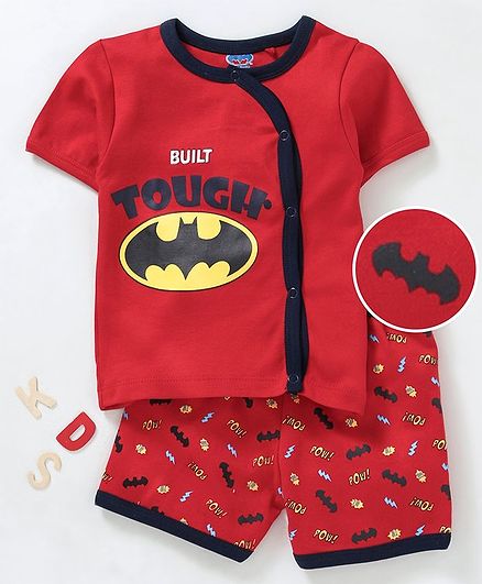 Mom's Love Short Sleeves Night Wear Set Batman Print - Red