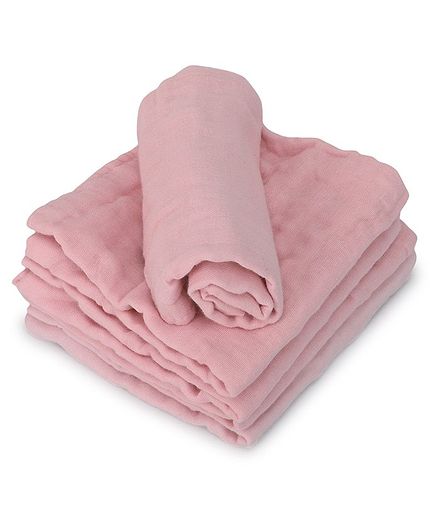 Kassy Pop 6 Layer Muslin Reusable Baby Wash Cloths Pink - Pack of 5