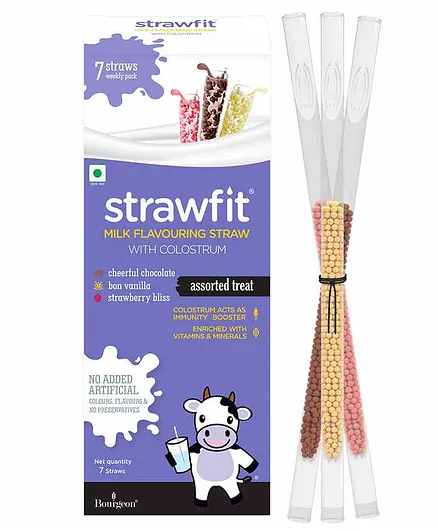 Strawfit Strawberry Vanilla And Chocolate Milk Flavoring Straws With Colostrum - 7 Pieces