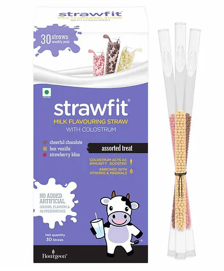Strawfit Vanilla Chocolate And Strawberry Milk Flavoring Straws With Colostrum - 30 Pieces