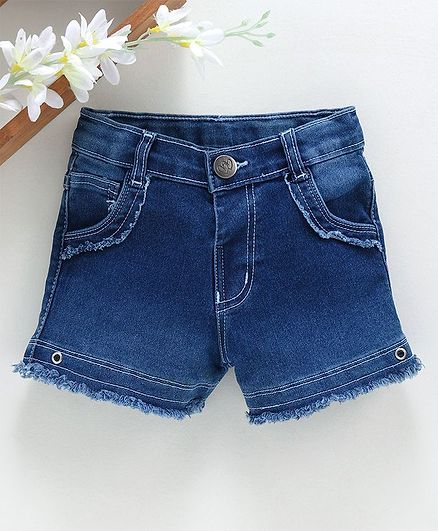Babyhug Washed Denim Shorts - Dark Blue