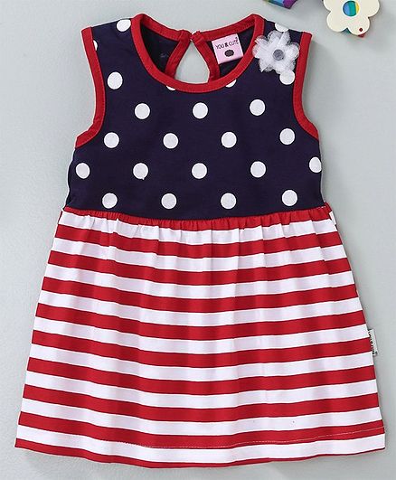 U R Cute Sleeveless Polka Dots Printed Dress - Navy Blue