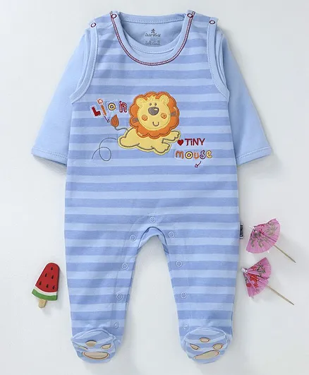 Child World Sleep Suit With Inner Tee Lion Embroidered - Blue