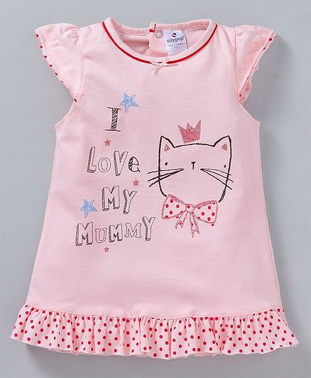 Ollypop Cap Sleeves Frock Text Print - Pink