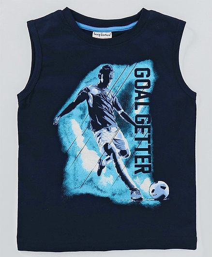 Lazy Bones Sleeves Tee Text Print - Navy Blue