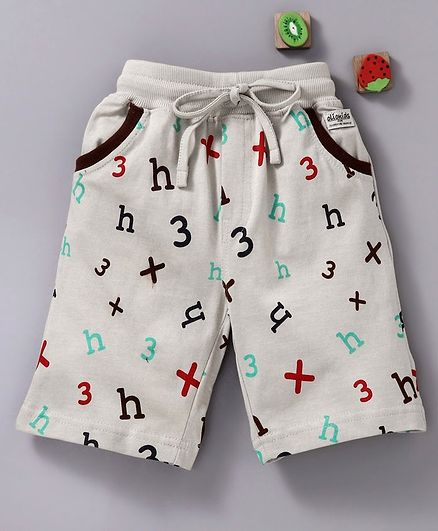 Olio Kids Three Fourth Lounge Pants Number Print - Light Grey
