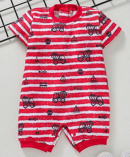 Little Kangaroos Half Sleeves Romper Allover Print - Red