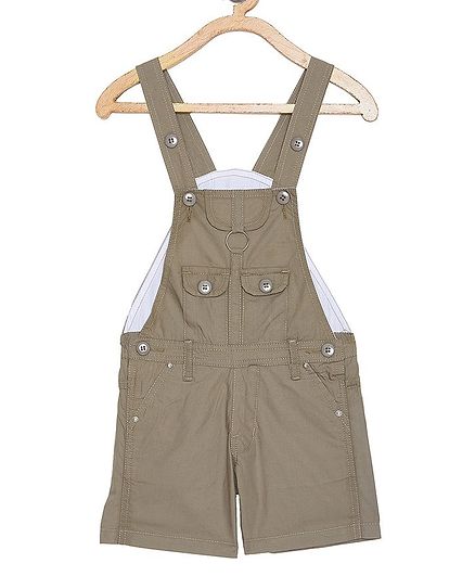 FirstClap Solid Short Length Dungaree With Front Pockets - Grey