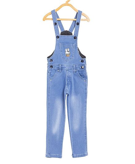 FirstClap Full Length Rabbit Patch Dungaree - Light Blue