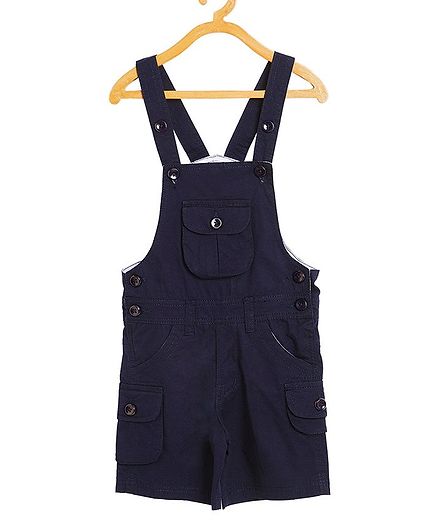 FirstClap Short Length Solid Dungaree - Navy Blue