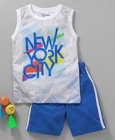 Eteenz Sleeveless Tee & Shorts Set Text Print - White Blue