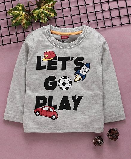 Babyhug Full Sleeves Tee With Graphic Print - Melange Grey