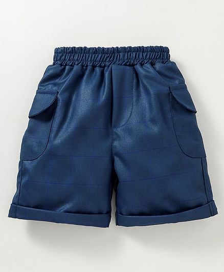 Knotty Kids Checked Shorts With Side Pockets - Dark Blue