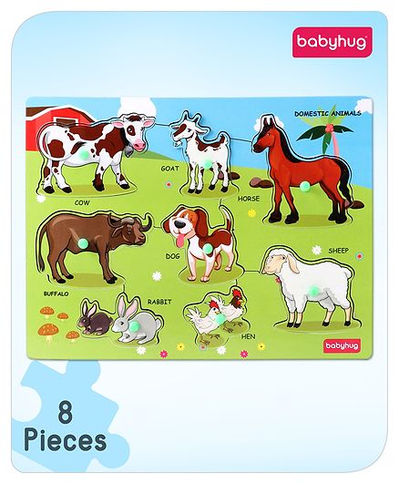 Babyhug Wooden Domestic Animals Puzzle Multicolour - 8 Pieces