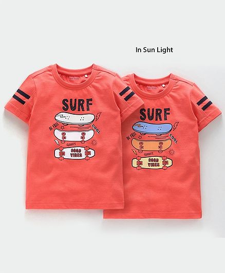Babyoye Half Sleeves Henley Tee Surf Print - Coral