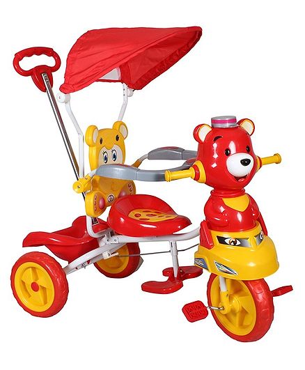 HLX-NMC Happy Teddy Tricycle With Canopy - Red & Yellow