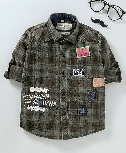 Dapper Dudes Full Sleeves Logo Patch Checked Shirt - Green