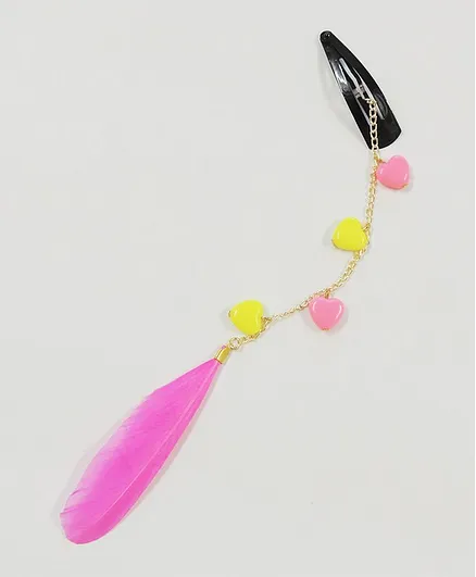 Lime By Manika Small Heart Detailed Feather Chain Snap Clip - Pink