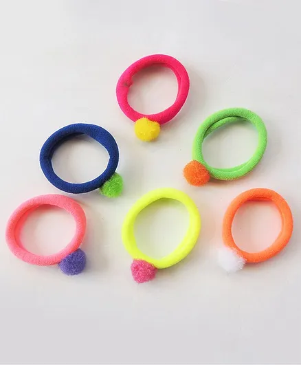 Lime By Manika Set Of 6 Pom Pom Rubber Bands - Multi Colour