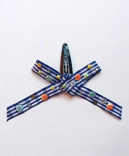 Lime By Manika Ribbon Snap Clip - Blue & White