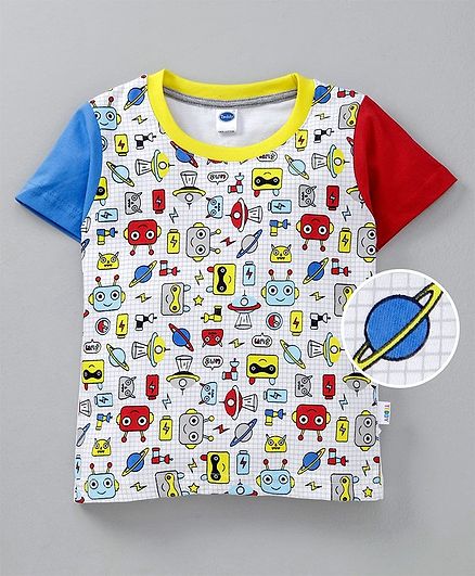 Teddy Half Sleeves Tee Robot Print - Multicolour