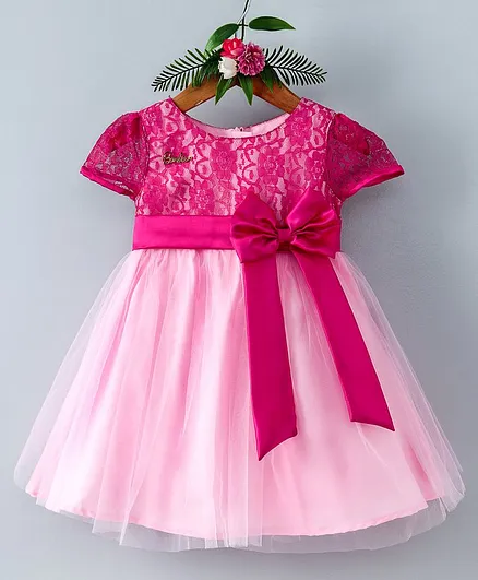 Barbie By Many Frocks & Flower Embroidered Cap Sleeves Dress - Pink