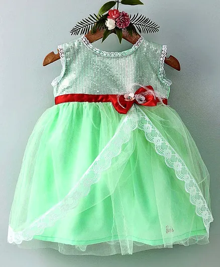 Barbie By Many Frocks & Bow Applique Sleeveless Dress - Green
