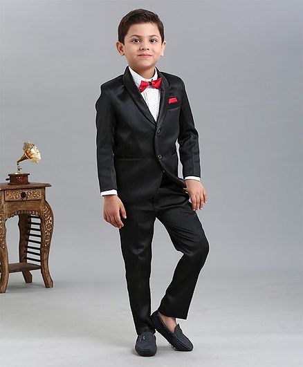 Babyhug 3 Piece Full Sleeves Party Suit With Bow - Black